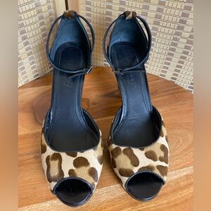 Talbots Shabby Chic Calfhair Woman’s 8M Leopard Strappy Peep Toe Leather Heels